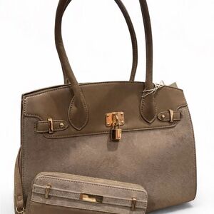 Taupe Women's Top-Handle Satchel with Gold Hardware